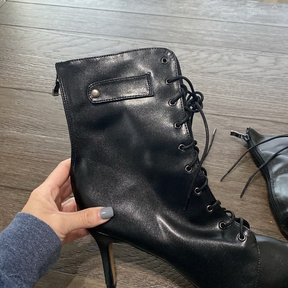 NWT BURJU Moment Open Toe Lace Up Tongue Ankle Boots | Black | Size 13 - Picture 5 of 10